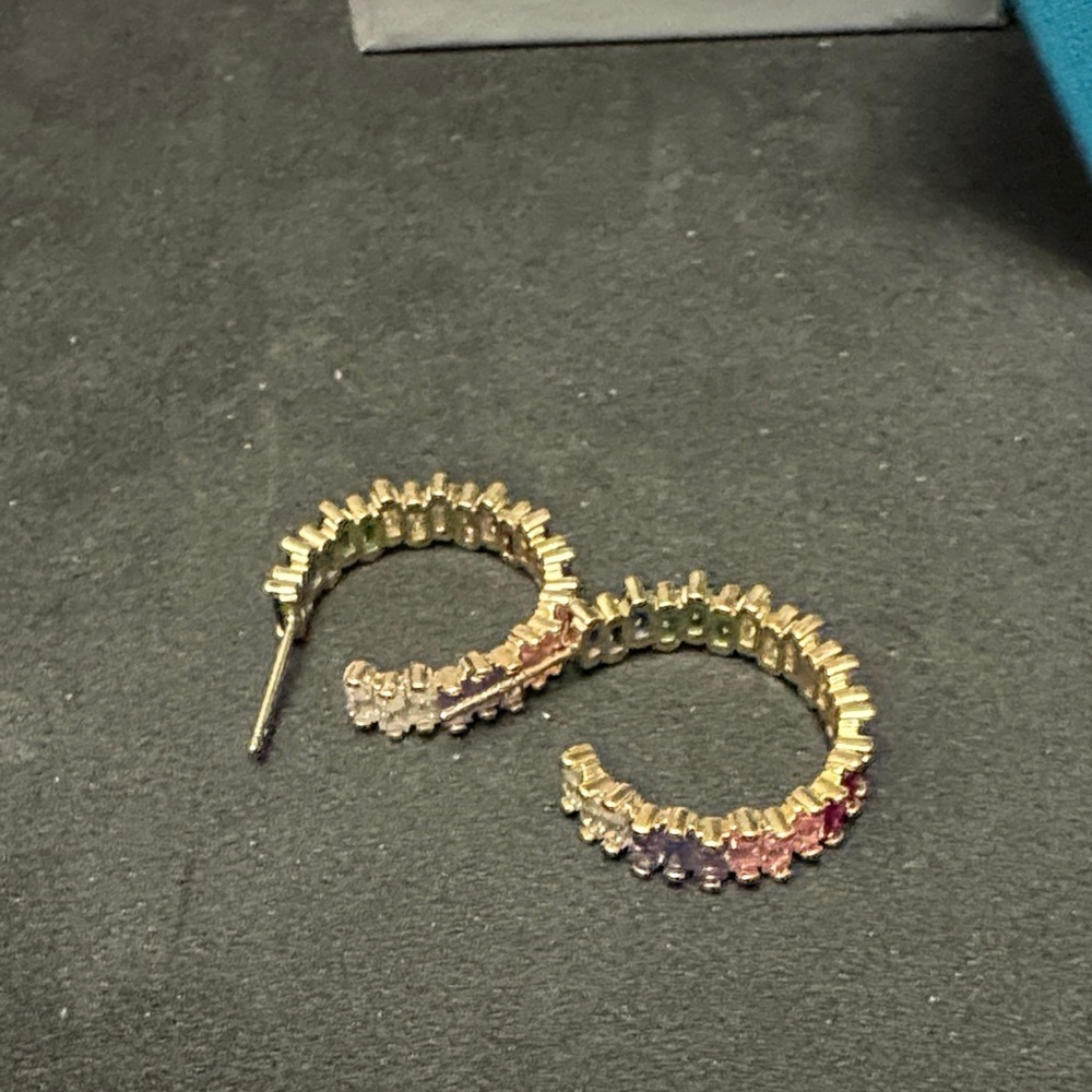 Vibrant Gold Plated Multicolor Hoop Earrings - Picture 9 of 11